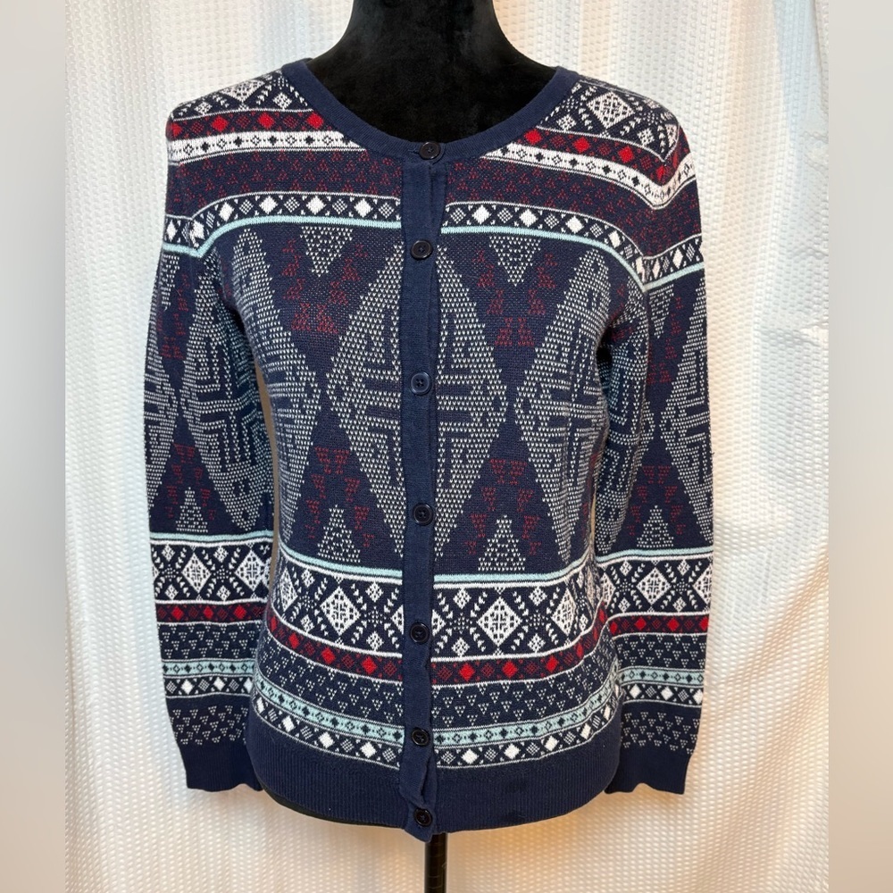 Merona 100% cotton women’s long sleeve button cardigan geometric design size M